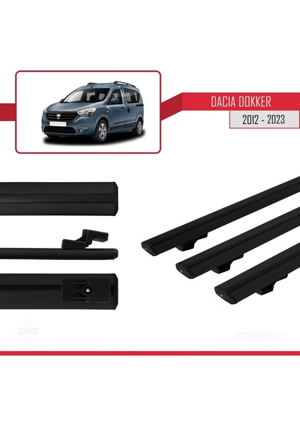 Dacia Dokker 2012 ve Sonrası ile Uyumlu Basıc Model Ara Atkı Tavan Barı Siyah 3 Adet modelleri