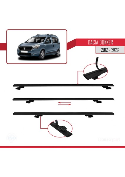 Dacia Dokker 2012 ve Sonrası ile Uyumlu Basıc Model Ara Atkı Tavan Barı Siyah 3 Adet indirimleri