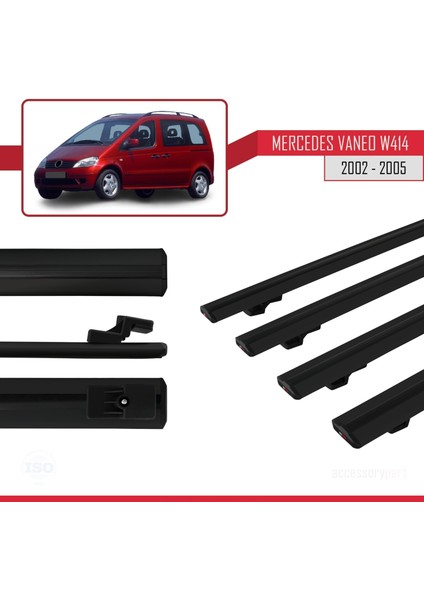 Mercedes Vaneo (W414) 2002-2005 Arası ile Uyumlu Basıc Model Ara Atkı Tavan Barı Siyah 4 Adet
