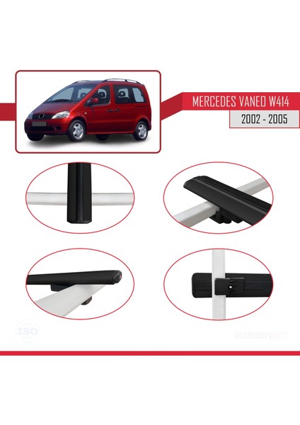 Mercedes Vaneo (W414) 2002-2005 Arası ile Uyumlu Basıc Model Ara Atkı Tavan Barı Siyah 4 Adet
