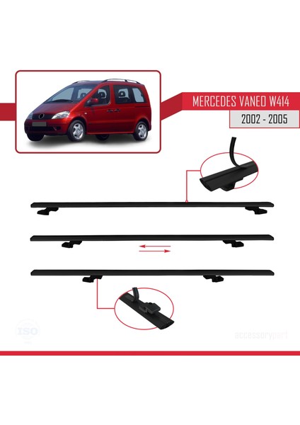 Mercedes Vaneo (W414) 2002-2005 Arası ile Uyumlu Basıc Model Ara Atkı Tavan Barı Siyah 4 Adet