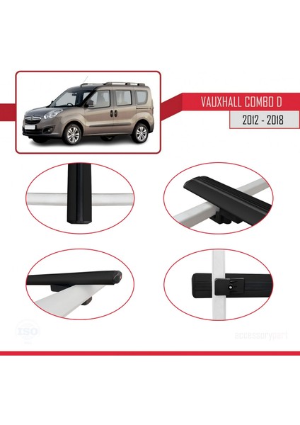 Vauxhall Combo D 2012-2018 Arası ile Uyumlu Basıc Model Ara Atkı Tavan Barı Siyah 3 Adet