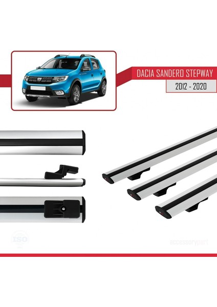 Dacia Sandero Stepway 2012-2020 Arası ile Uyumlu Basıc Model Ara Atkı Tavan Barı Gri 3 Adet modelleri