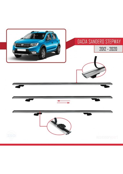 Dacia Sandero Stepway 2012-2020 Arası ile Uyumlu Basıc Model Ara Atkı Tavan Barı Gri 3 Adet indirimleri