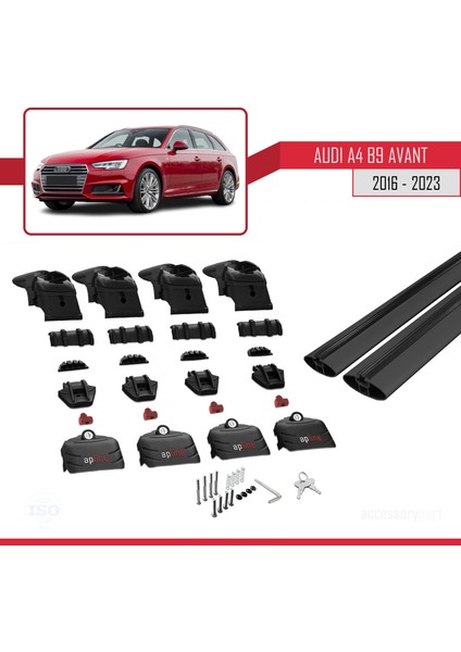 Audi A4 (B9) Avant 2016 ve Sonrası ile Uyumlu Ace-2 Ara Atkı Tavan Barı Siyah