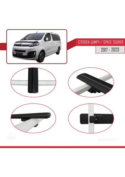 Citroen Jumpy - Space Tourer 2017 ve Sonrası ile Uyumlu Basıc Model Ara Atkı Tavan Barı Siyah 4 Adet fırsatları