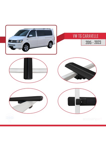 Volkswagen Caravelle (T6) 2015 ve Sonrası ile Uyumlu Basıc Model Ara Atkı Tavan Barı Siyah 4 Adet