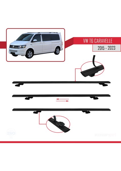 Volkswagen Caravelle (T6) 2015 ve Sonrası ile Uyumlu Basıc Model Ara Atkı Tavan Barı Siyah 4 Adet