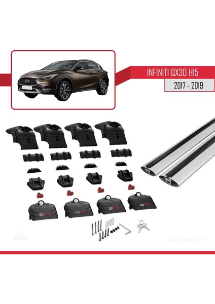 Infiniti QX30 (H15) 2017-2019 Arası ile Uyumlu Ace-2 Ara Atkı Tavan Barı Gri