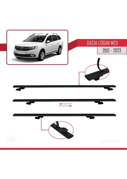 Dacia Logan Mcv 2012 ve Sonrası ile Uyumlu Basıc Model Ara Atkı Tavan Barı Siyah 3 Adet indirimleri