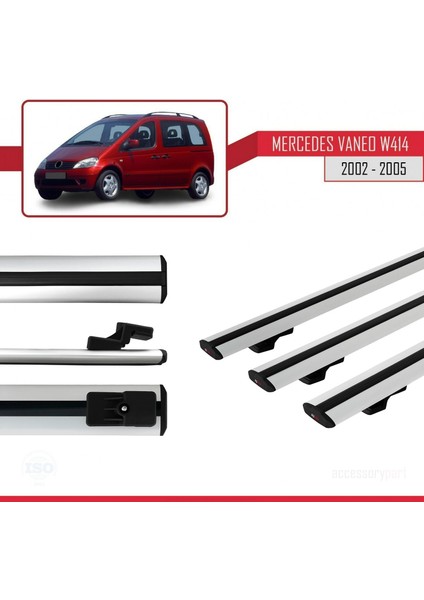 Mercedes Vaneo (W414) 2002-2005 Arası ile Uyumlu Basıc Model Ara Atkı Tavan Barı Gri 3 Adet