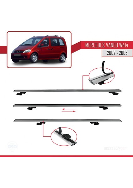 Mercedes Vaneo (W414) 2002-2005 Arası ile Uyumlu Basıc Model Ara Atkı Tavan Barı Gri 3 Adet