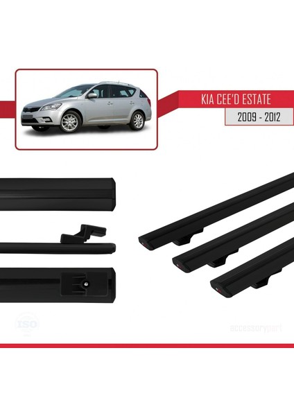 Kia Ceed Sportswagon 2009-2012 Arası ile Uyumlu Basıc Model Ara Atkı Tavan Barı Siyah 3 Adet modelleri