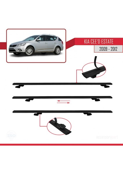 Kia Ceed Sportswagon 2009-2012 Arası ile Uyumlu Basıc Model Ara Atkı Tavan Barı Siyah 3 Adet indirimleri