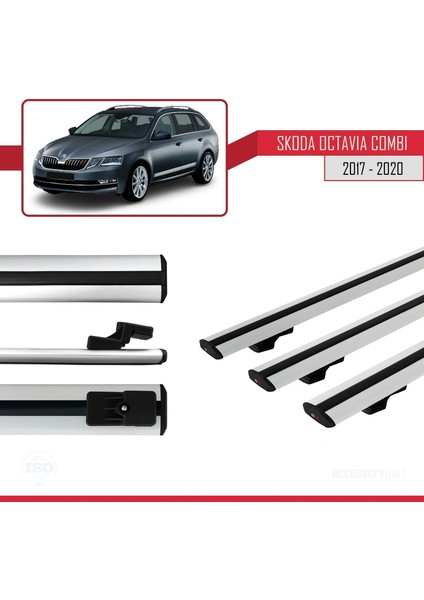 Skoda Octavia Combı 2017-2020 Arası ile Uyumlu Basıc Model Ara Atkı Tavan Barı Gri 3 Adet