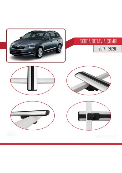 Skoda Octavia Combı 2017-2020 Arası ile Uyumlu Basıc Model Ara Atkı Tavan Barı Gri 3 Adet