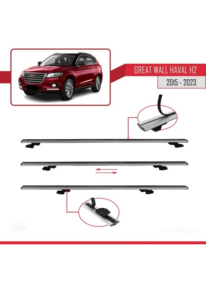 Great Wall Haval H2 2015 ve Sonrası ile Uyumlu Basıc Model Ara Atkı Tavan Barı Gri 3 Adet indirimleri