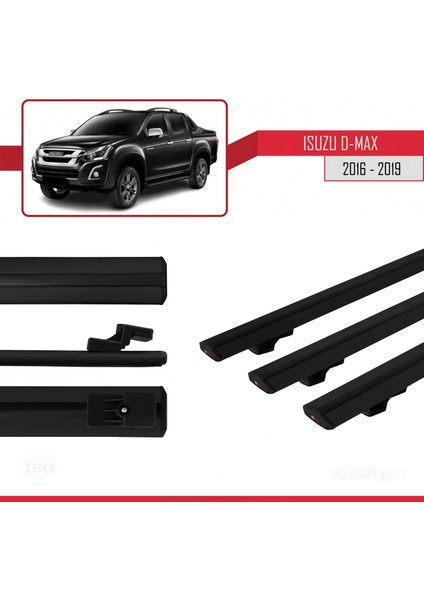 Isuzu D-Max 2016-2019 Arası ile Uyumlu Basıc Model Ara Atkı Tavan Barı Siyah 3 Adet