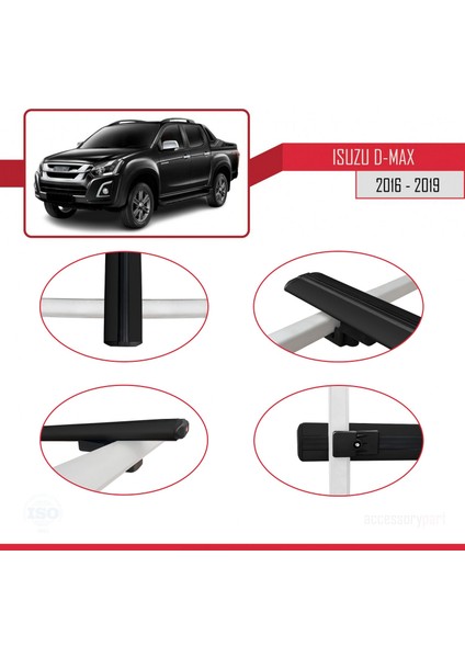 Isuzu D-Max 2016-2019 Arası ile Uyumlu Basıc Model Ara Atkı Tavan Barı Siyah 3 Adet