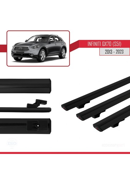 Infiniti QX70 S51 2013 ve Sonrası ile Uyumlu Basıc Model Ara Atkı Tavan Barı Siyah 3 Adet