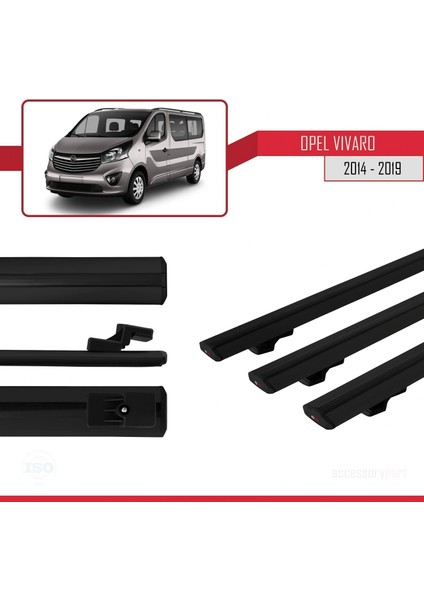 Opel Vivaro 2014-2019 Arası ile Uyumlu Basıc Model Ara Atkı Tavan Barı Siyah 3 Adet