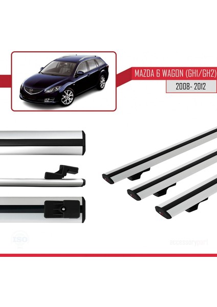 Mazda 6 Wagon (Gh1/gh2) 2008-2012 Arası ile Uyumlu Basıc Model Ara Atkı Tavan Barı Gri 3 Adet modelleri