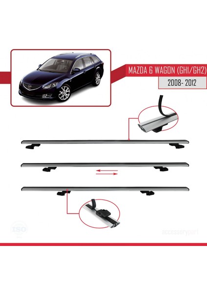 Mazda 6 Wagon (Gh1/gh2) 2008-2012 Arası ile Uyumlu Basıc Model Ara Atkı Tavan Barı Gri 3 Adet indirimleri