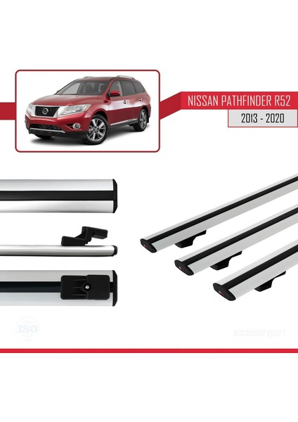 Nissan Pathfinder (R52) 2013-2020 Arası ile Uyumlu Basıc Model Ara Atkı Tavan Barı Gri 3 Adet modelleri