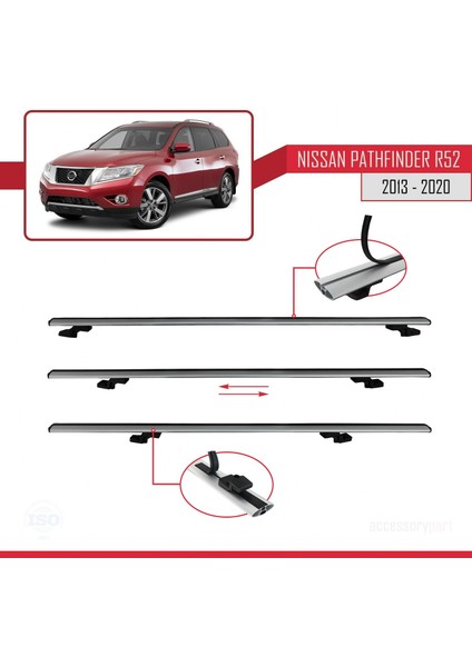 Nissan Pathfinder (R52) 2013-2020 Arası ile Uyumlu Basıc Model Ara Atkı Tavan Barı Gri 3 Adet indirimleri