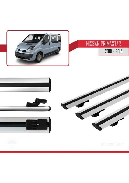 Nissan Primastar 2001-2014 Arası ile Uyumlu Basıc Model Ara Atkı Tavan Barı Gri 3 Adet