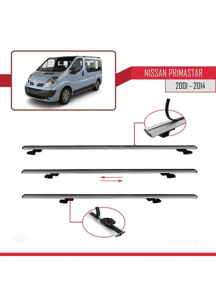 Nissan Primastar 2001-2014 Arası ile Uyumlu Basıc Model Ara Atkı Tavan Barı Gri 3 Adet