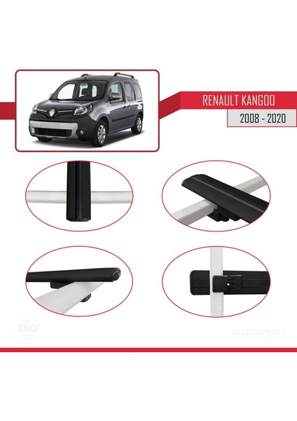 Renault Kangoo 2008-2020 Arası ile Uyumlu Basıc Model Ara Atkı Tavan Barı Siyah 3 Adet