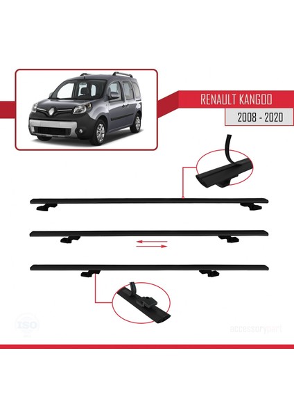 Renault Kangoo 2008-2020 Arası ile Uyumlu Basıc Model Ara Atkı Tavan Barı Siyah 3 Adet