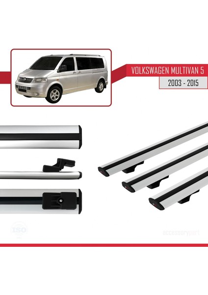 Volkswagen Multivan (T5) 2003-2015 Arası ile Uyumlu Basıc Model Ara Atkı Tavan Barı Gri 3 Adet