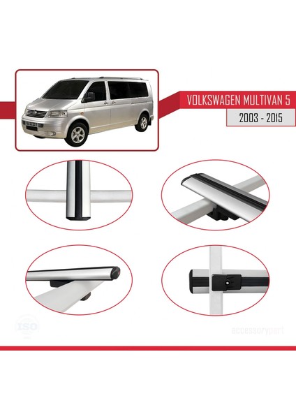 Volkswagen Multivan (T5) 2003-2015 Arası ile Uyumlu Basıc Model Ara Atkı Tavan Barı Gri 3 Adet