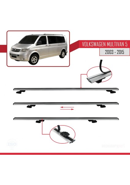 Volkswagen Multivan (T5) 2003-2015 Arası ile Uyumlu Basıc Model Ara Atkı Tavan Barı Gri 3 Adet