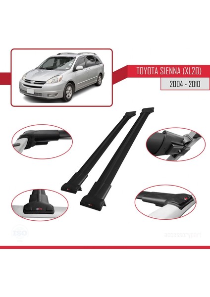 Toyota Sienna (XL20) 2004-2010 Arası ile Uyumlu Fly Model Ara Atkı Tavan Barı Siyah fırsatları