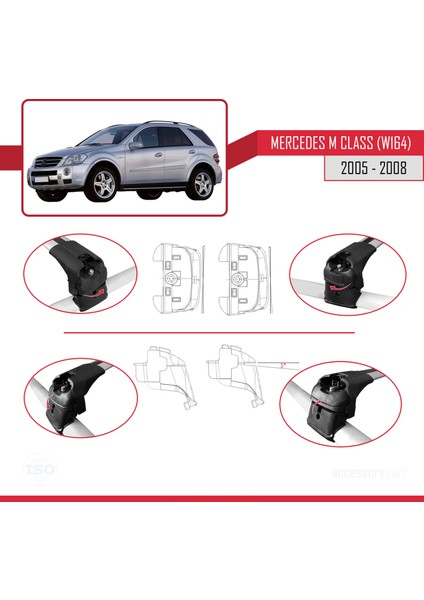 Mercedes M Class W164 2005-2008 Arası ile Uyumlu Ace-2 Ara Atkı Tavan Barı Gri indirimleri
