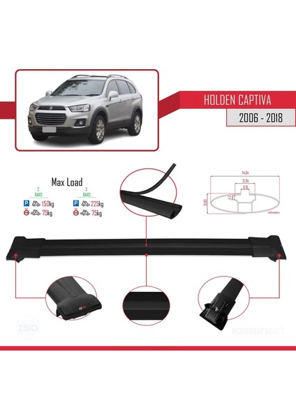 Holden Captiva 2006-2018 Arası ile Uyumlu Fly Model Ara Atkı Tavan Barı Siyah modelleri