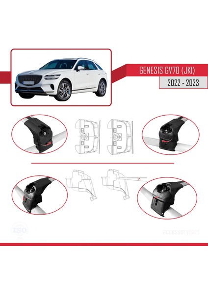 Genesis GV70 (Jk1) 2022 ve Sonrası Arası ile Uyumlu Ace-2 Ara Atkı Tavan Barı Gri