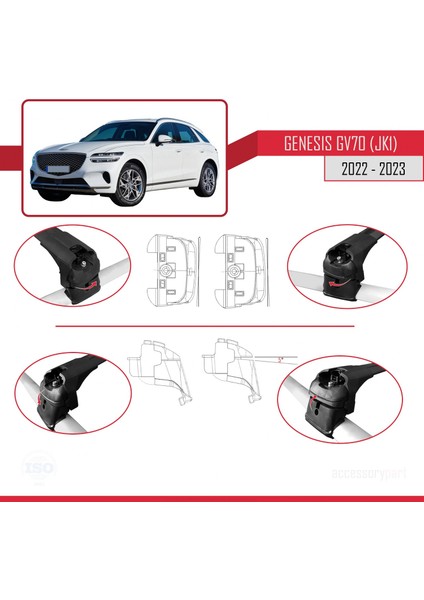 Genesis GV70 (Jk1) 2022 ve Sonrası Arası ile Uyumlu Ace-2 Ara Atkı Tavan Barı Siyah