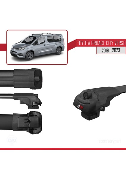 Toyota Proace City Verso 2019 ve Sonrası ile Uyumlu Ace-1 Ara Atkı Tavan Barı Siyah 4 Adet Bar