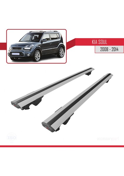 Kia Soul 2008-2014 Arası ile Uyumlu Hook Model Anahtar Kilitli Ara Atkı Tavan Barı Gri