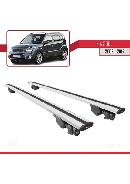 Kia Soul 2008-2014 Arası ile Uyumlu Hook Model Anahtar Kilitli Ara Atkı Tavan Barı Gri