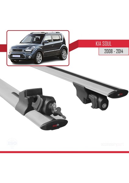 Kia Soul 2008-2014 Arası ile Uyumlu Hook Model Anahtar Kilitli Ara Atkı Tavan Barı Gri