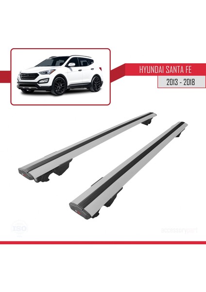 Hyundai Santa Fe (Dm) 2013-2018 Arası ile Uyumlu Hook Model Anahtar Kilitli Ara Atkı Tavan Barı Gri modelleri