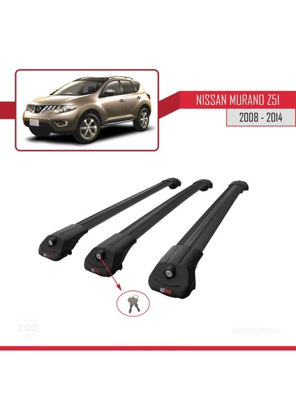 Nissan Murano (Z51) 2008-2014 Arası ile Uyumlu Ace-1 Ara Atkı Tavan Barı Siyah 3 Adet Bar fırsatları