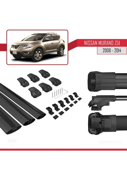 Nissan Murano (Z51) 2008-2014 Arası ile Uyumlu Ace-1 Ara Atkı Tavan Barı Siyah 3 Adet Bar indirimleri