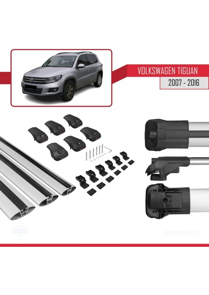 Volkswagen Tiguan 2007-2016 Arası ile Uyumlu Ace-1 Ara Atkı Tavan Barı Gri 3 Adet Bar indirimleri