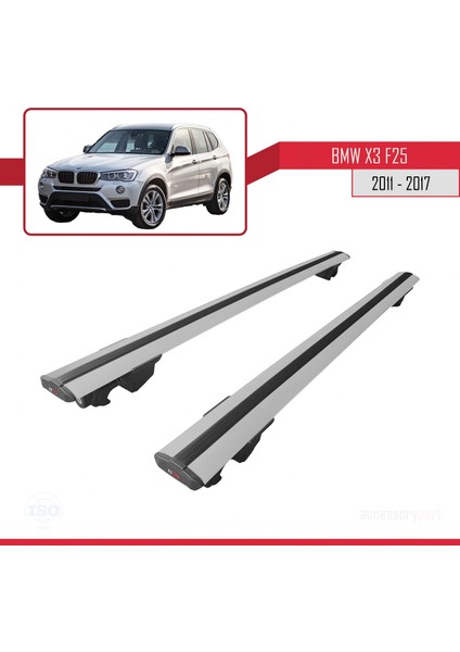 Bmw X3 (F25) 2011-2017 Arası ile Uyumlu Hook Model Anahtar Kilitli Ara Atkı Tavan Barı Gri modelleri